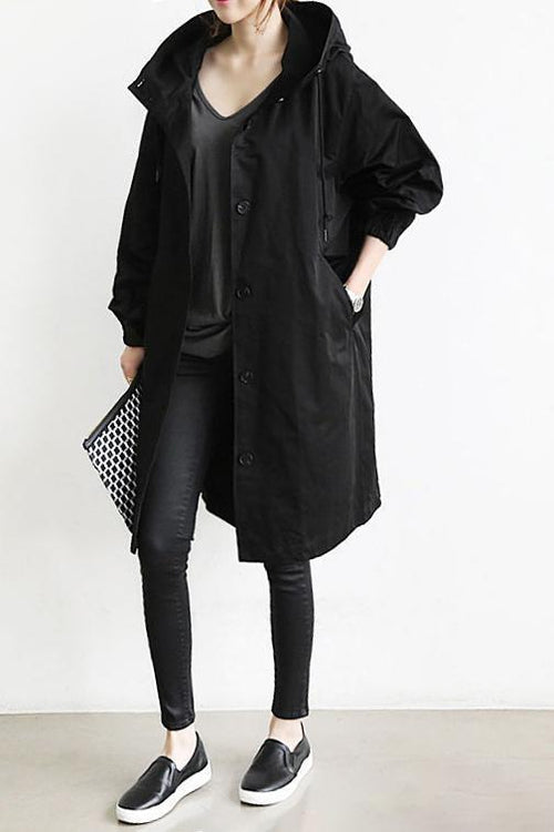 HOODED LONGLINE TRENCH COAT FOR WOMEN