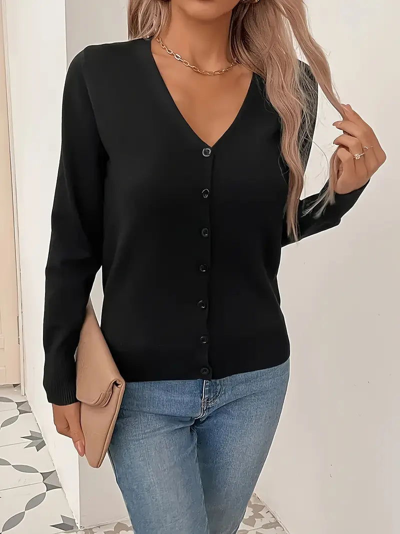 V-NECK BUTTON CARDIGAN FOR WOMEN