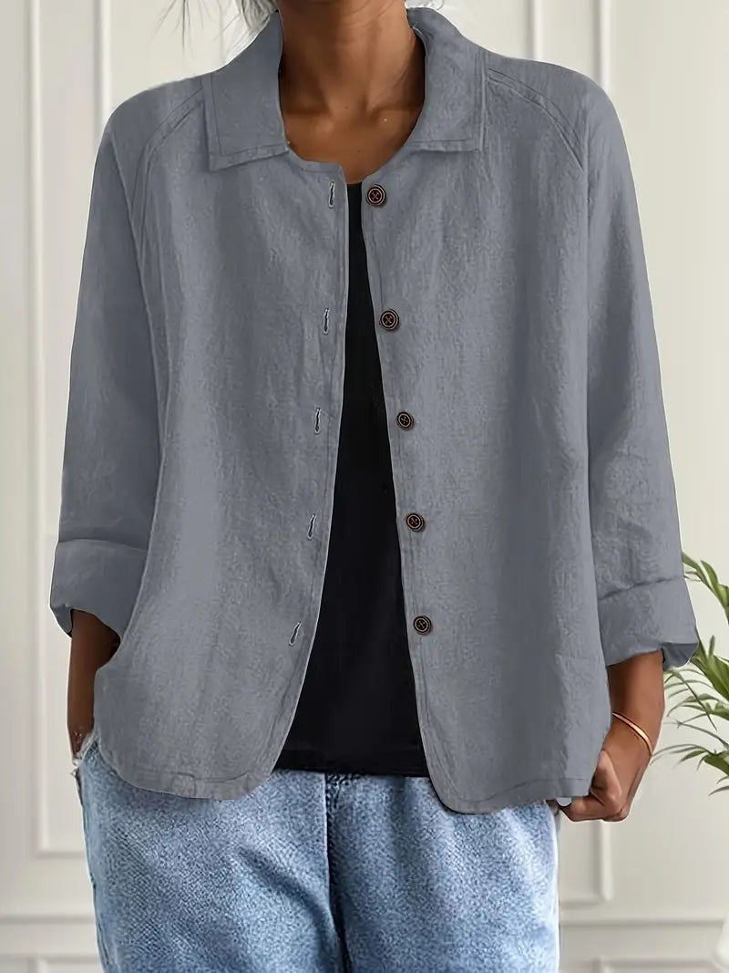 BUTTON-FRONT SHIRT CARDIGAN FOR WOMEN