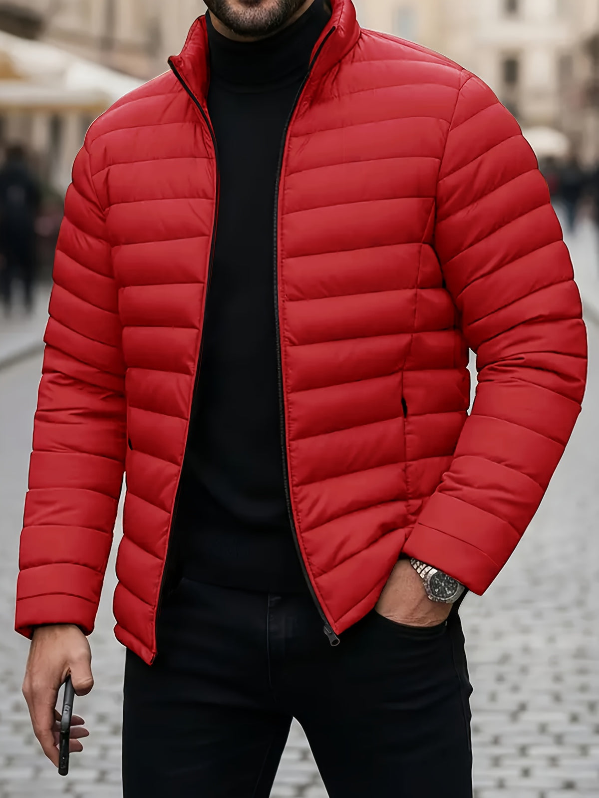 STAND COLLAR PUFFER JACKET FOR MEN