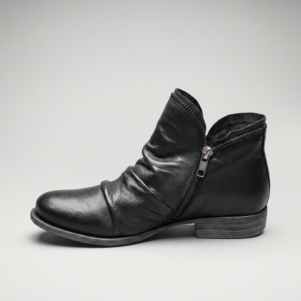 Stacked Heel Leather Boot for Women