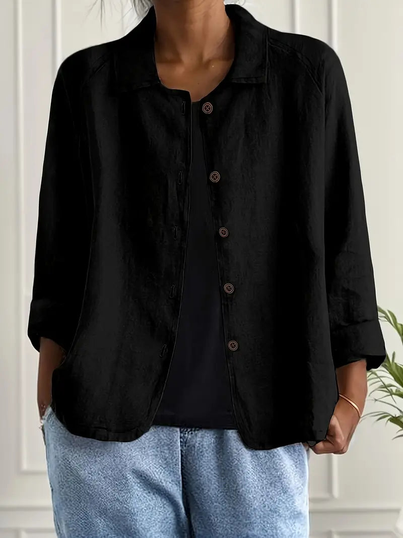 BUTTON-FRONT SHIRT CARDIGAN FOR WOMEN