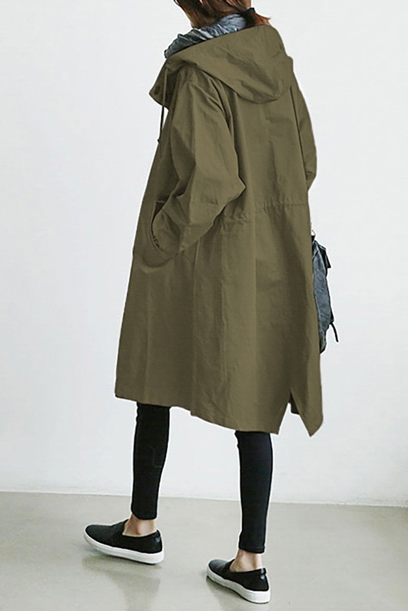 HOODED LONGLINE TRENCH COAT FOR WOMEN