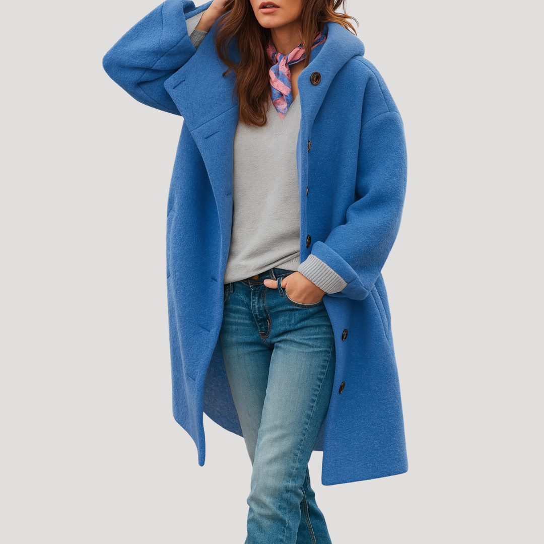 HOODED BUTTON-FRONT COAT FOR WOMEN
