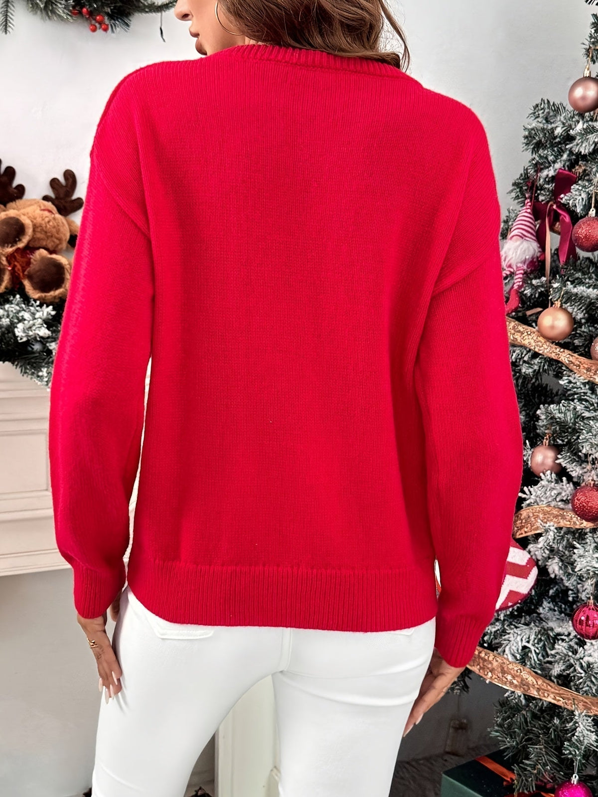 RED CREW NECK CHRISTMAS SWEATER FOR WOMEN