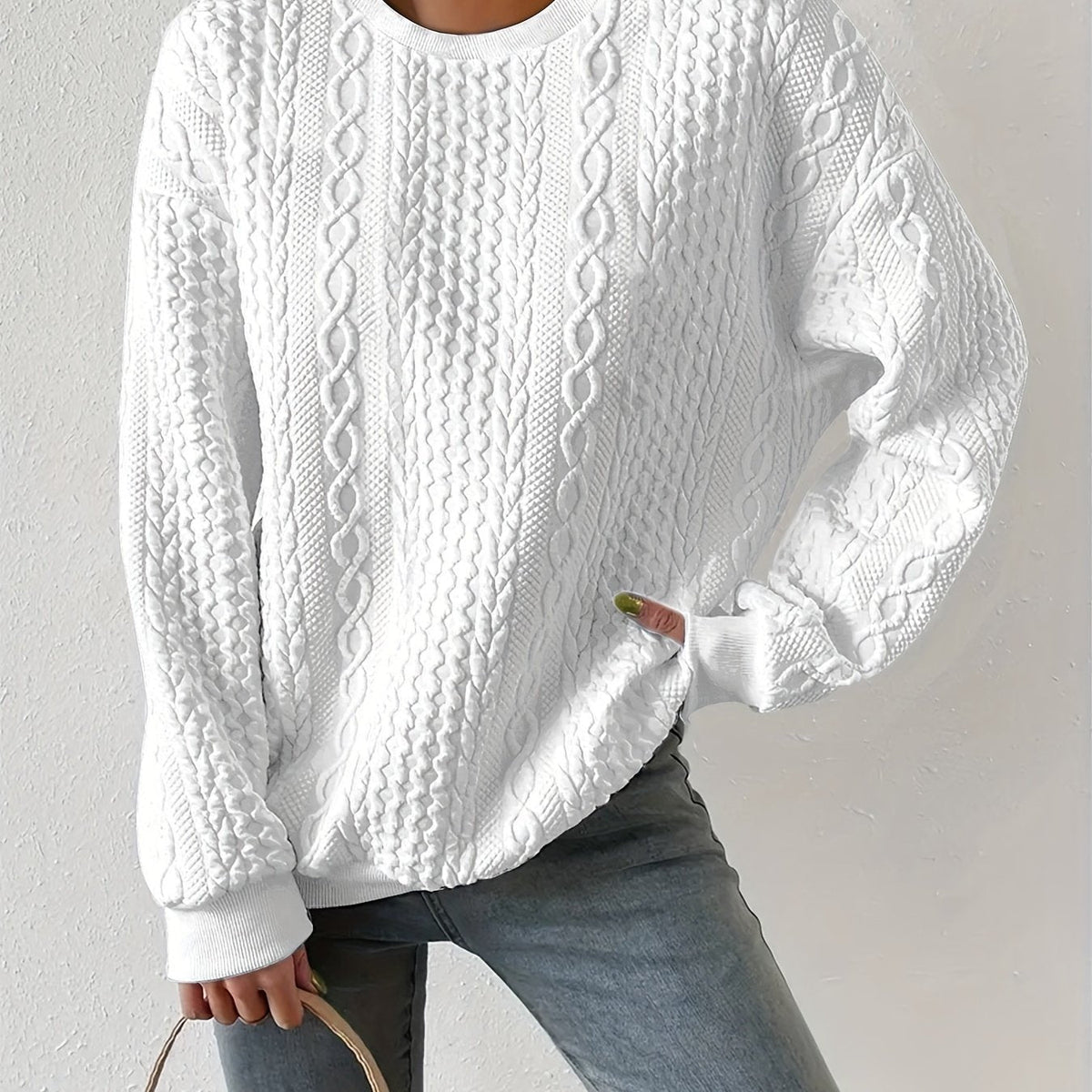 TEXTURED CABLE KNIT SWEATER FOR WOMEN