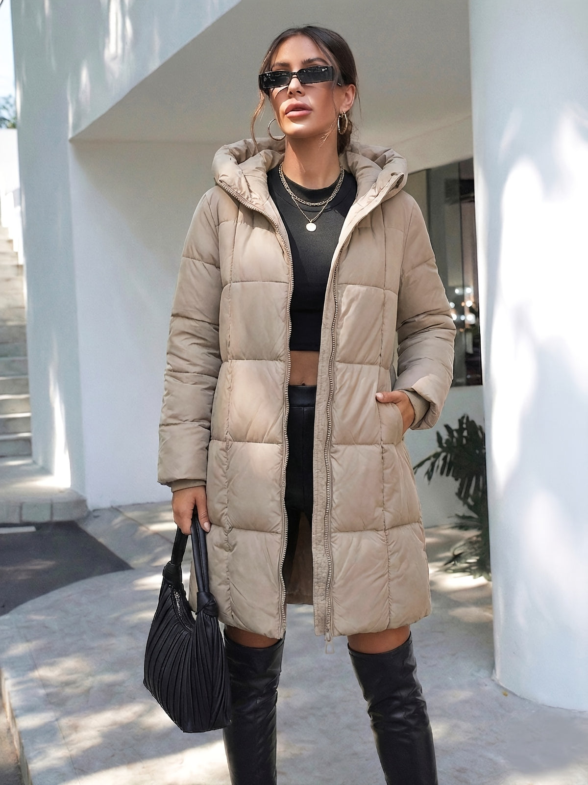 HOODED MIDI PUFFER JACKET FOR WOMEN