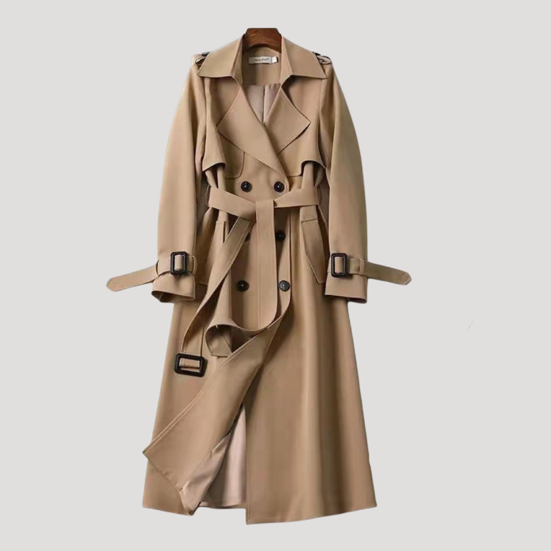 TWO-ROW BUTTON BELTED TRENCH COAT FOR WOMEN
