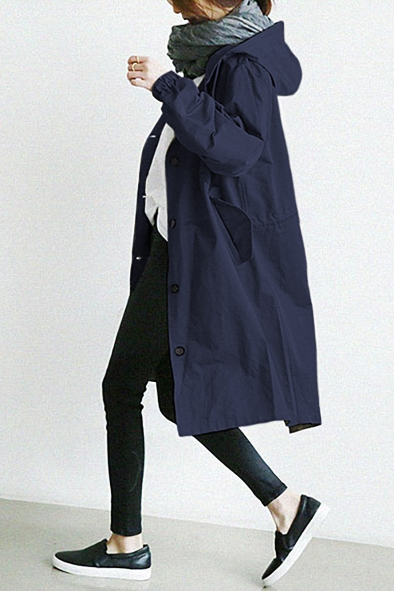 HOODED LONGLINE TRENCH COAT FOR WOMEN