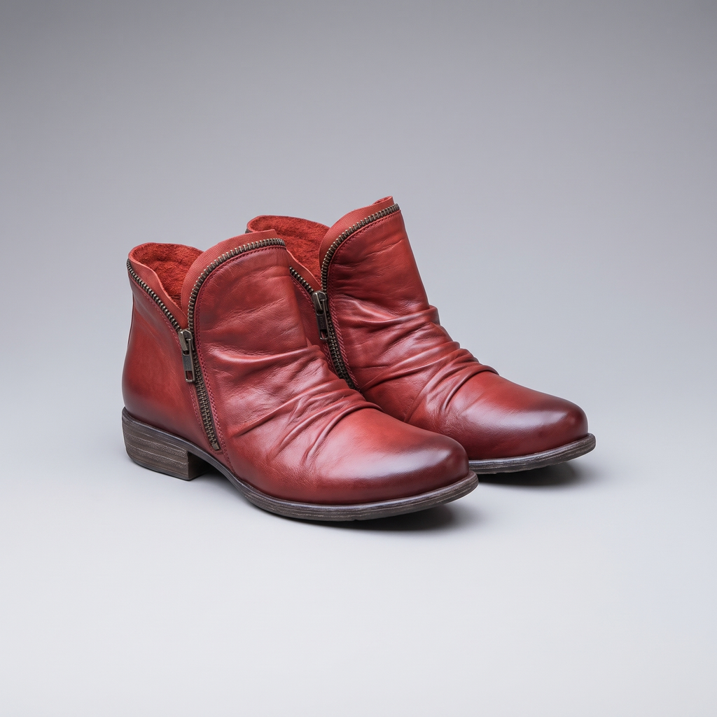 Stacked Heel Leather Boot for Women