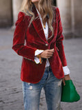 NOTCH LAPEL VELVET BLAZER FOR WOMEN