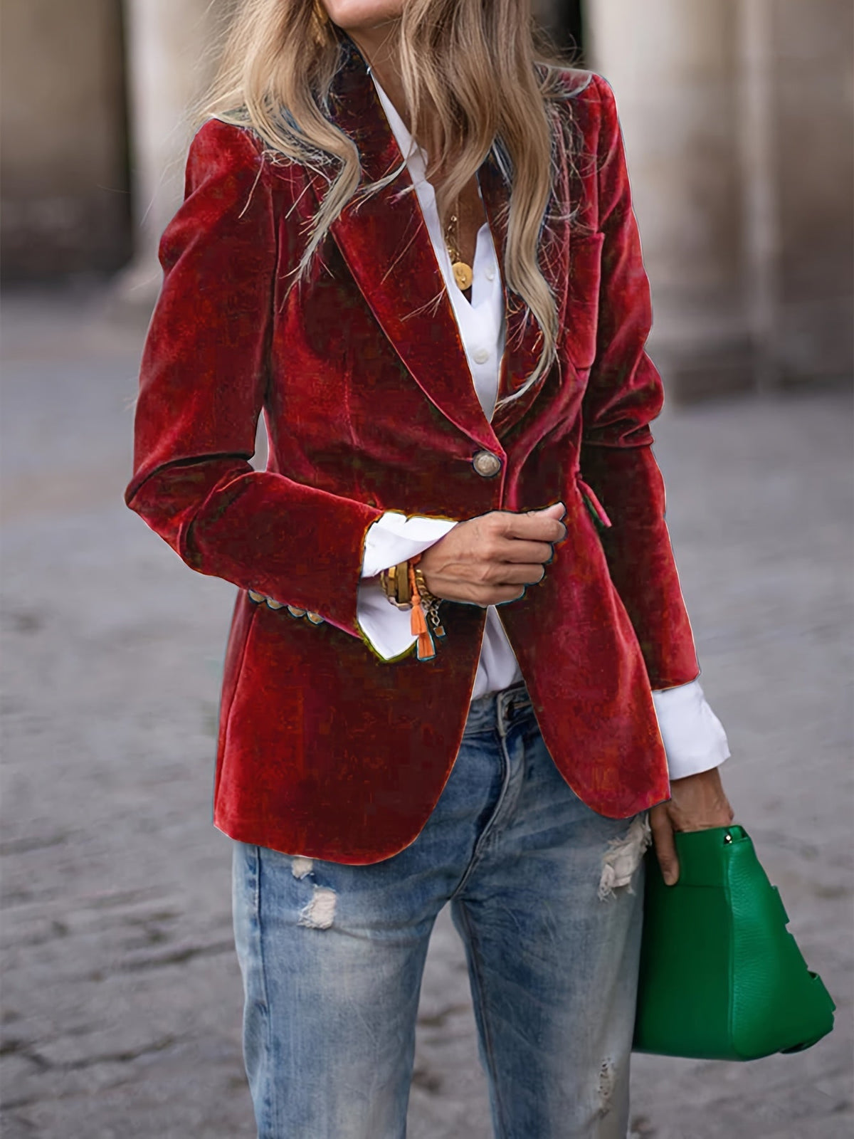 NOTCH LAPEL VELVET BLAZER FOR WOMEN