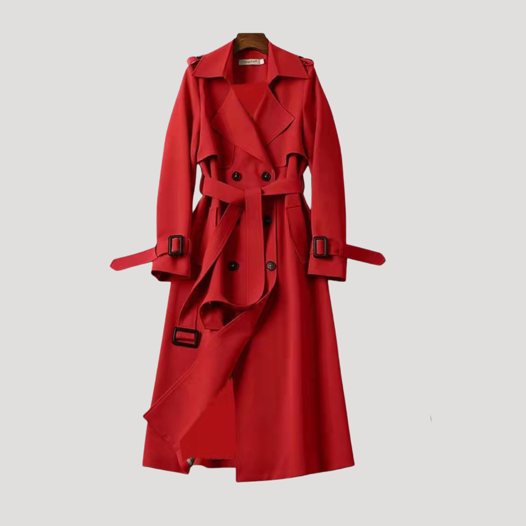 TWO-ROW BUTTON BELTED TRENCH COAT FOR WOMEN