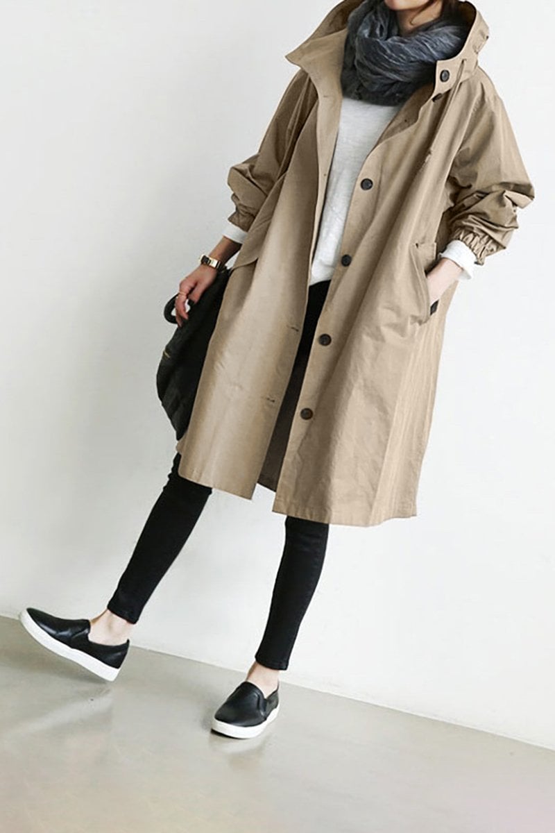 HOODED LONGLINE TRENCH COAT FOR WOMEN