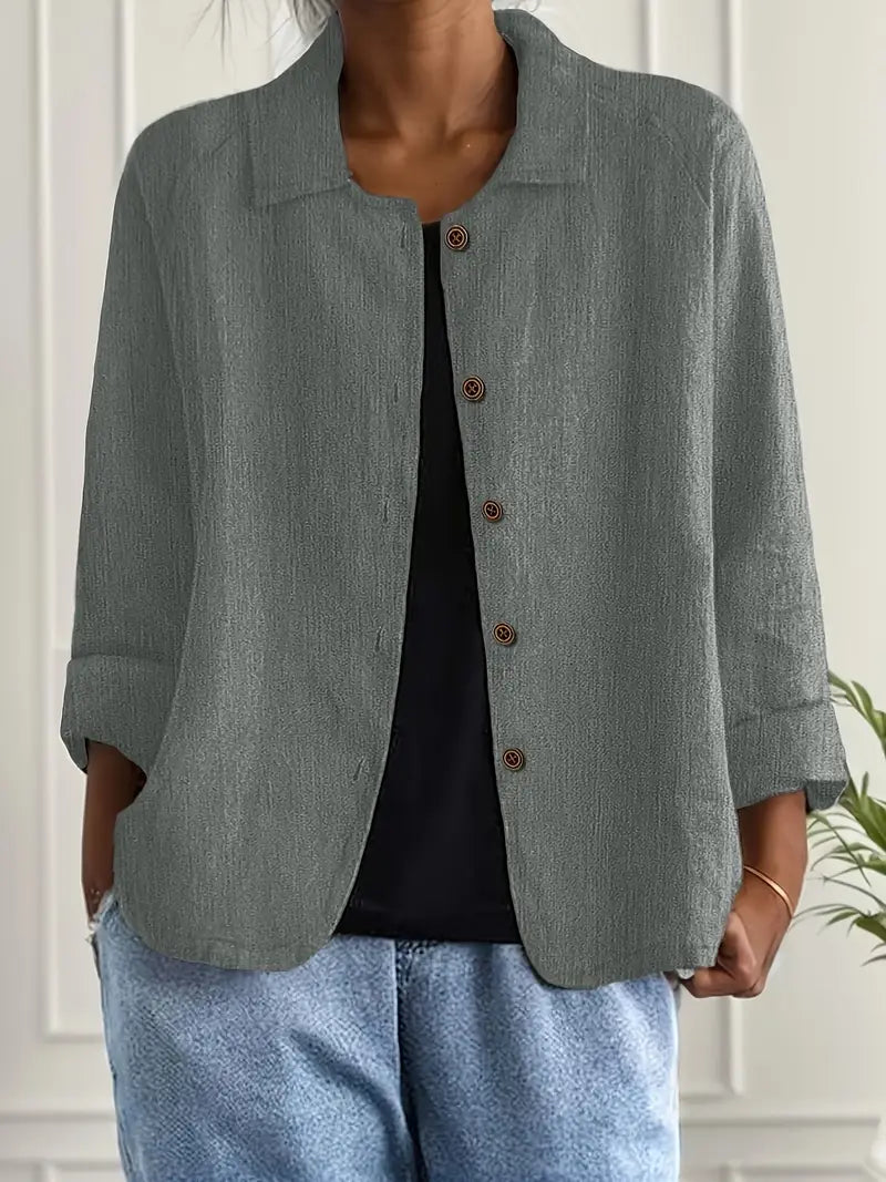 BUTTON-FRONT SHIRT CARDIGAN FOR WOMEN