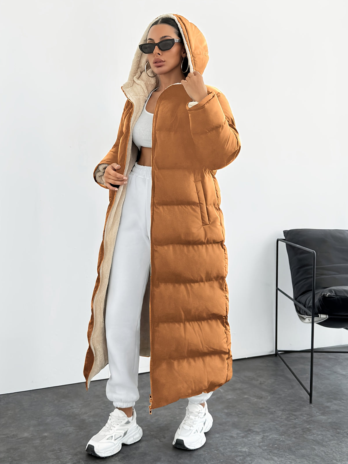 HOODED LONG PUFFER JACKET FOR WOMEN