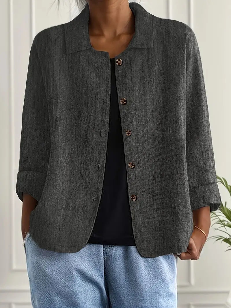 BUTTON-FRONT SHIRT CARDIGAN FOR WOMEN