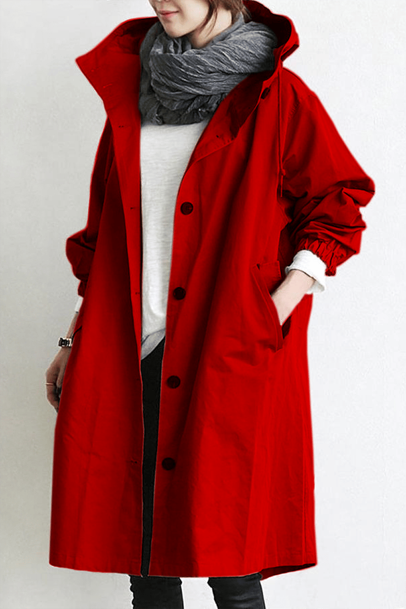HOODED LONGLINE TRENCH COAT FOR WOMEN
