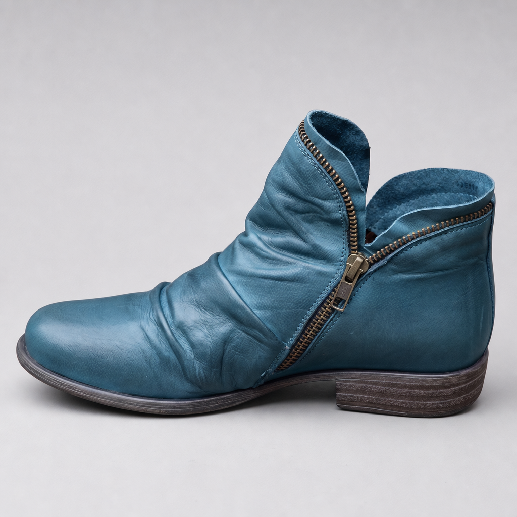 Stacked Heel Leather Boot for Women