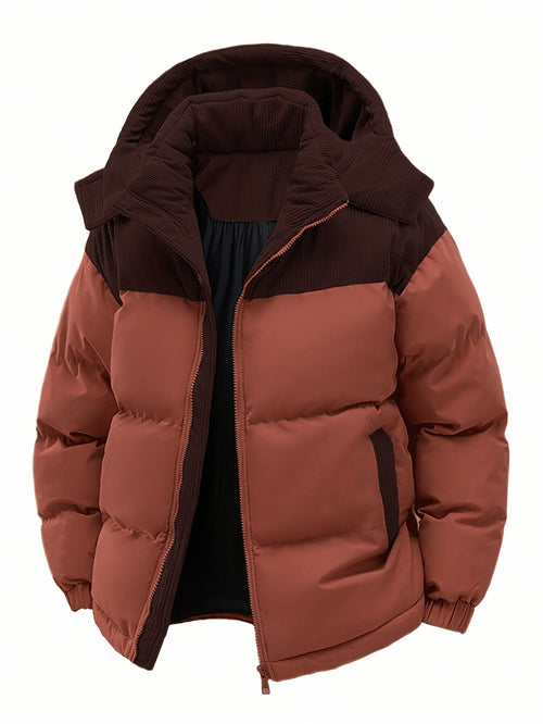 COLORBLOCK HOODED PUFFER JACKET FOR MEN
