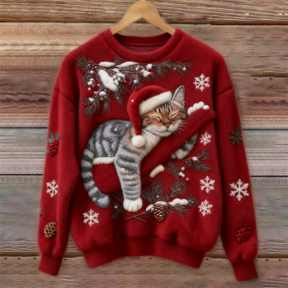 CAT PRINT CHRISTMAS SWEATER FOR WOMEN