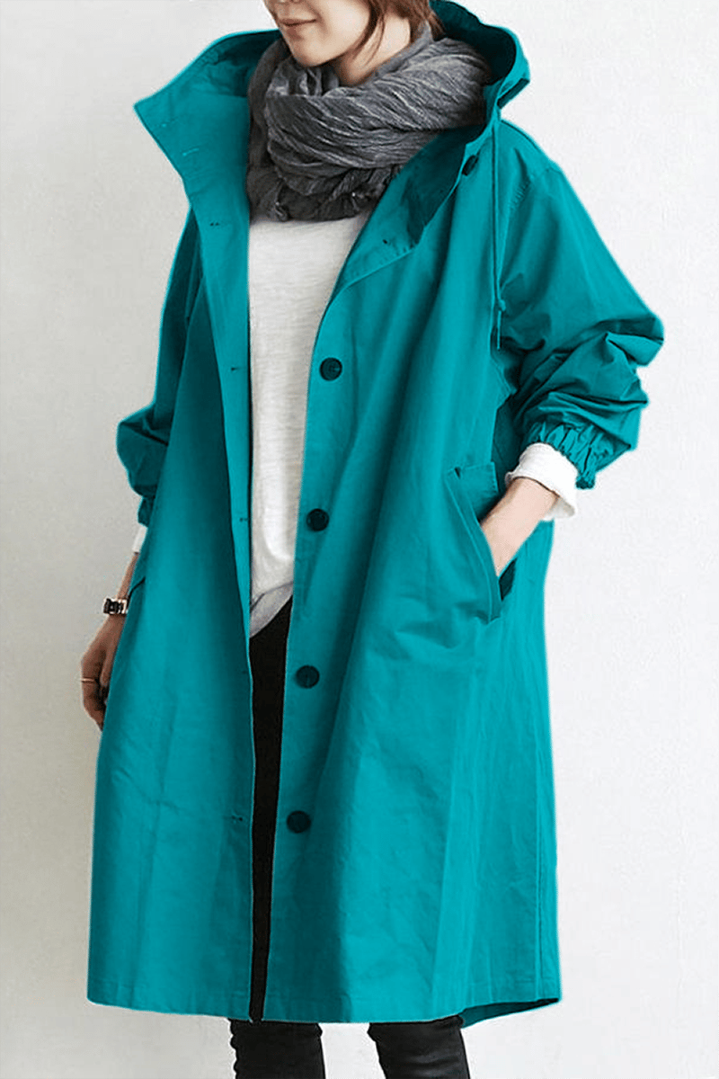 HOODED LONGLINE TRENCH COAT FOR WOMEN