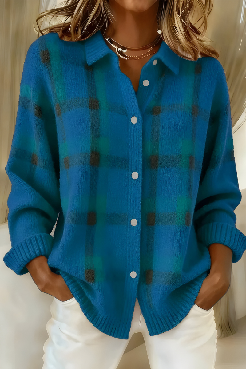 PLAID KNIT CARDIGAN FOR WOMEN