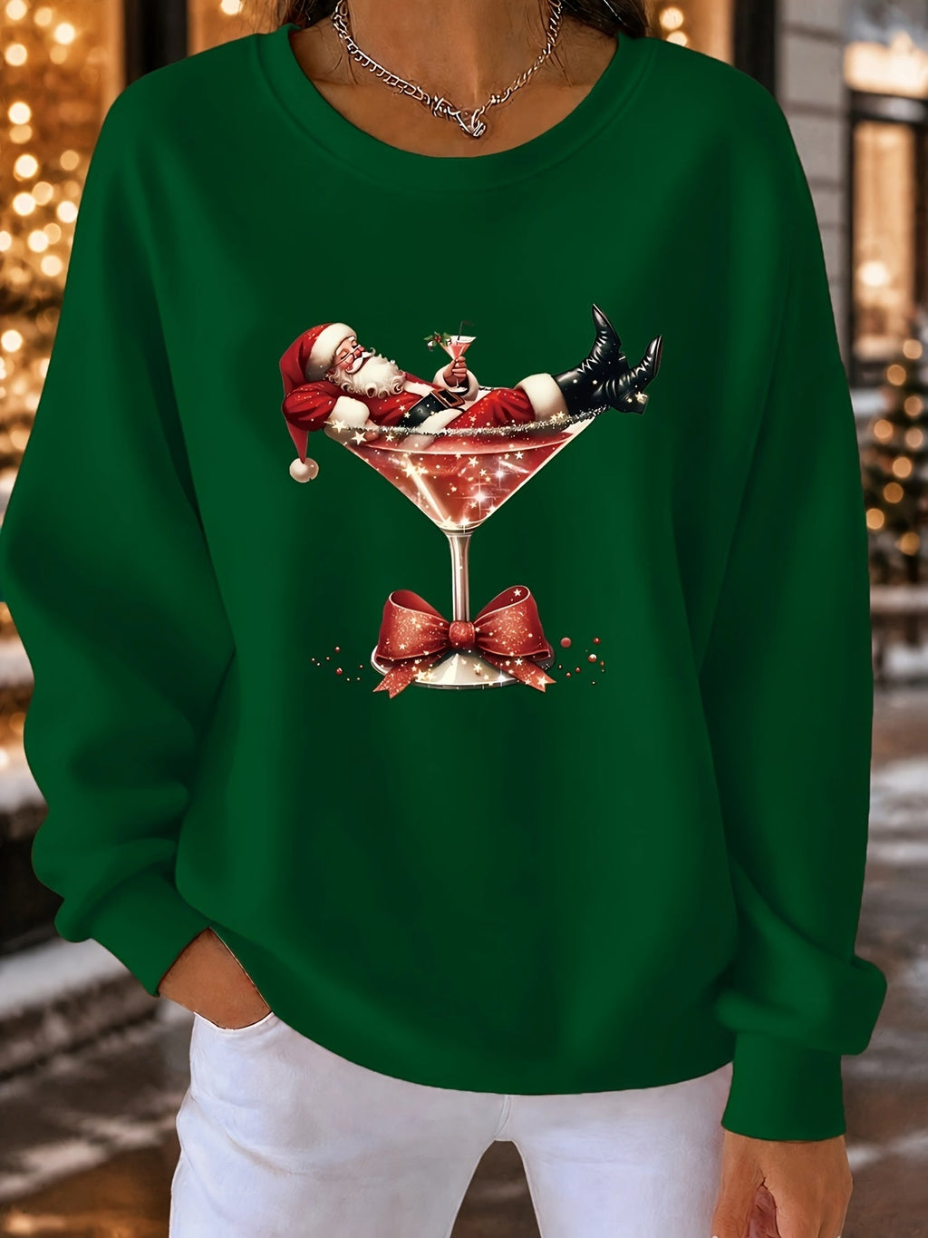 PRINTED CREW NECK CHRISTMAS SWEATER FOR WOMEN