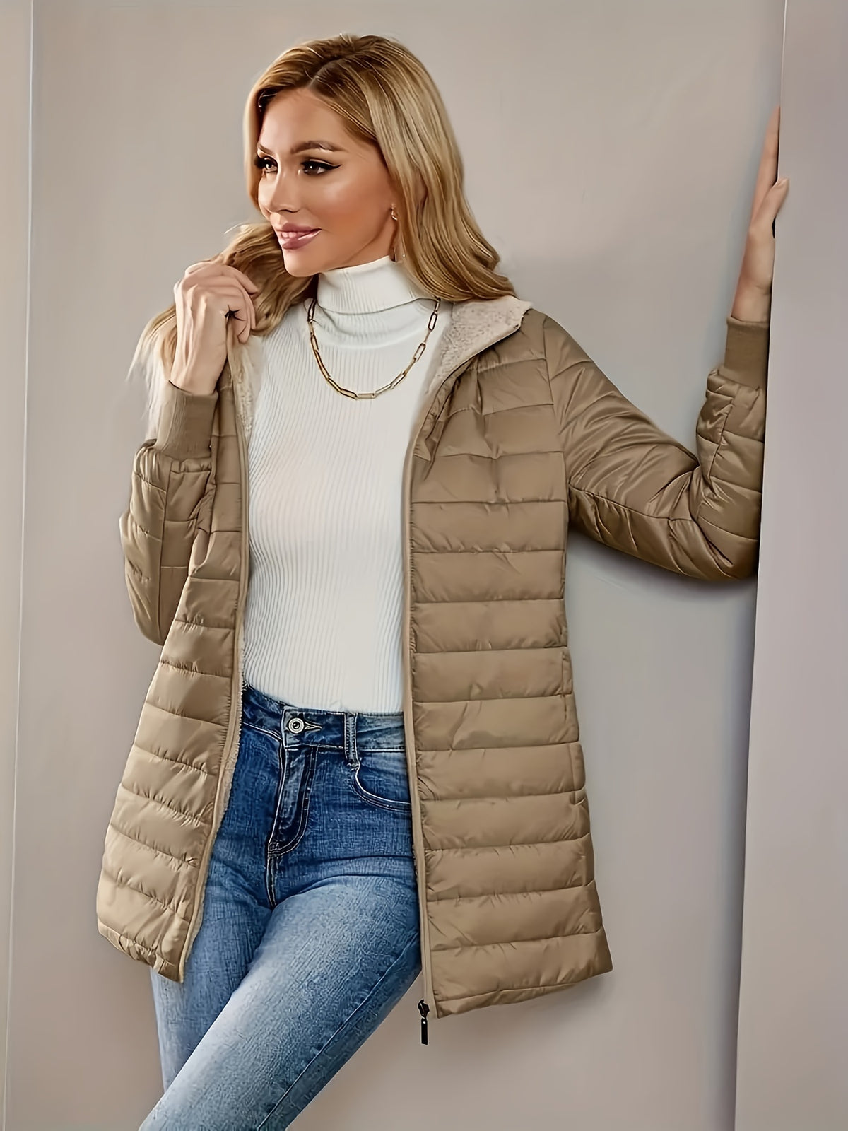 HOODED ZIP PUFFER JACKET FOR WOMEN