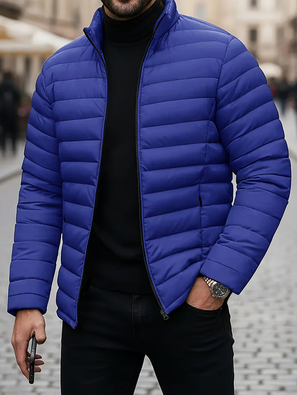 STAND COLLAR PUFFER JACKET FOR MEN