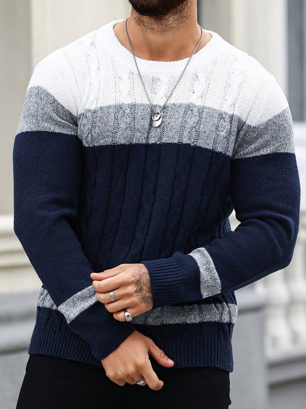 COLOR-BLOCK KNIT SWEATER FOR MEN