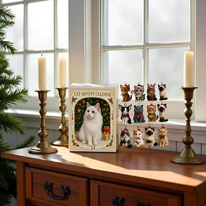 CAT ORNAMENT ADVENT CALENDAR – 24 ACRYLIC HANGING CATS