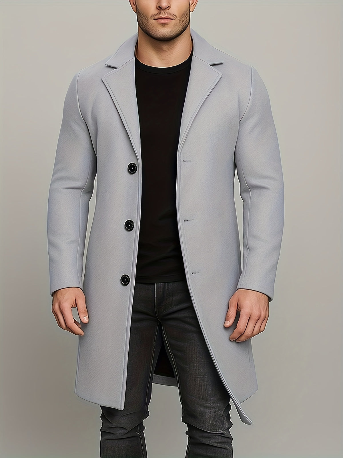 CLASSIC BUTTON-FRONT TRENCH COAT FOR MEN