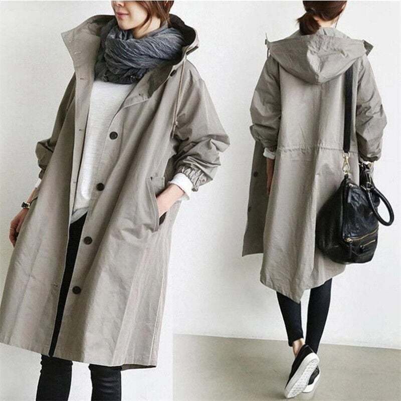 HOODED LONGLINE TRENCH COAT FOR WOMEN