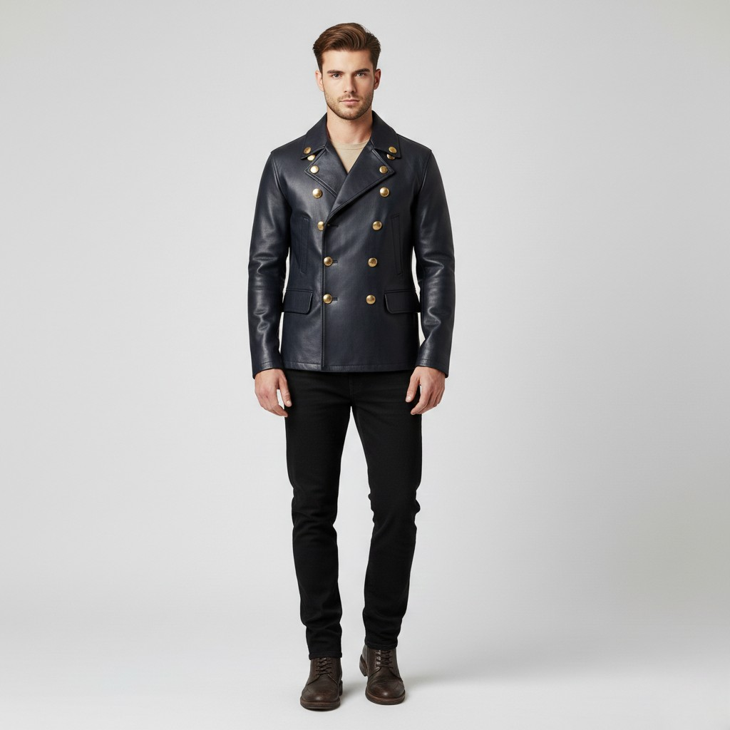 Men's Double-Breasted Faux-Leather Jacket
