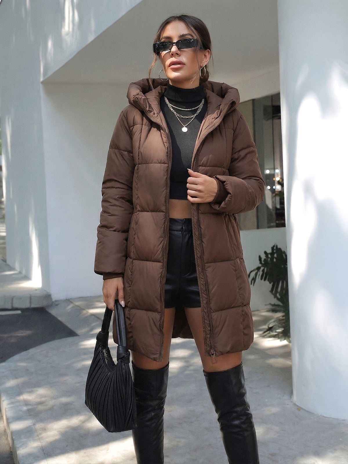 HOODED MIDI PUFFER JACKET FOR WOMEN