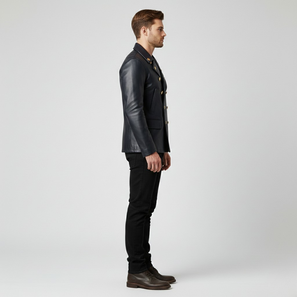 Men's Double-Breasted Faux-Leather Jacket