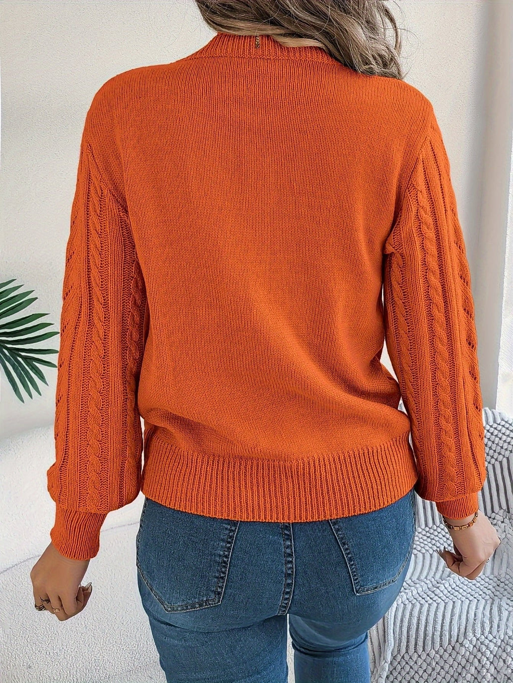 TEXTURED CABLE KNIT SWEATER FOR WOMEN