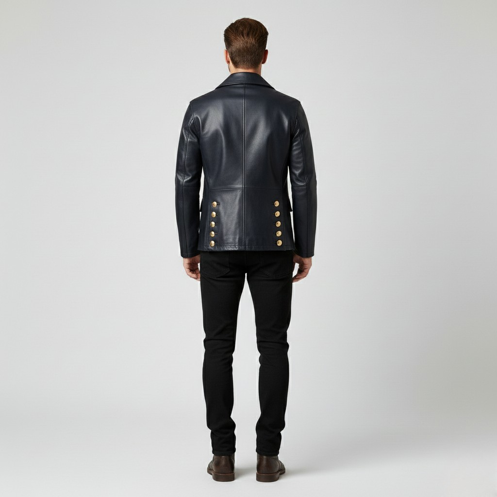 Men's Double-Breasted Faux-Leather Jacket