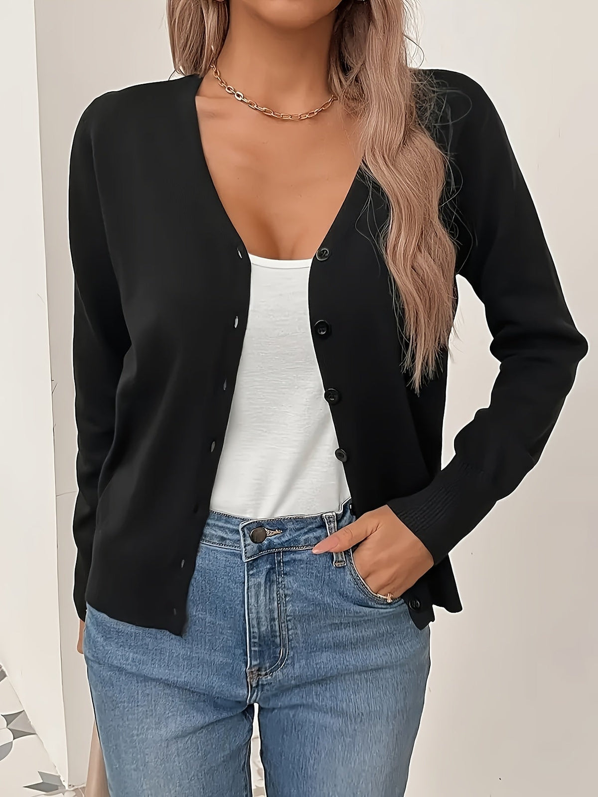 CROPPED BUTTON-FRONT KNIT CARDIGAN FOR WOMEN