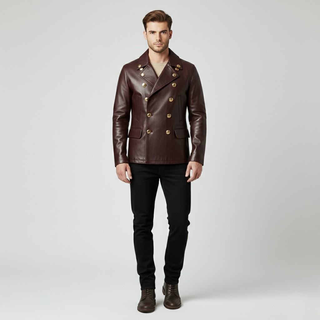 Men's Double-Breasted Faux-Leather Jacket