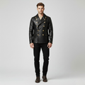 Men's Double-Breasted Faux-Leather Jacket