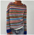 STRIPED FUZZY KNIT SWEATER FOR WOMEN