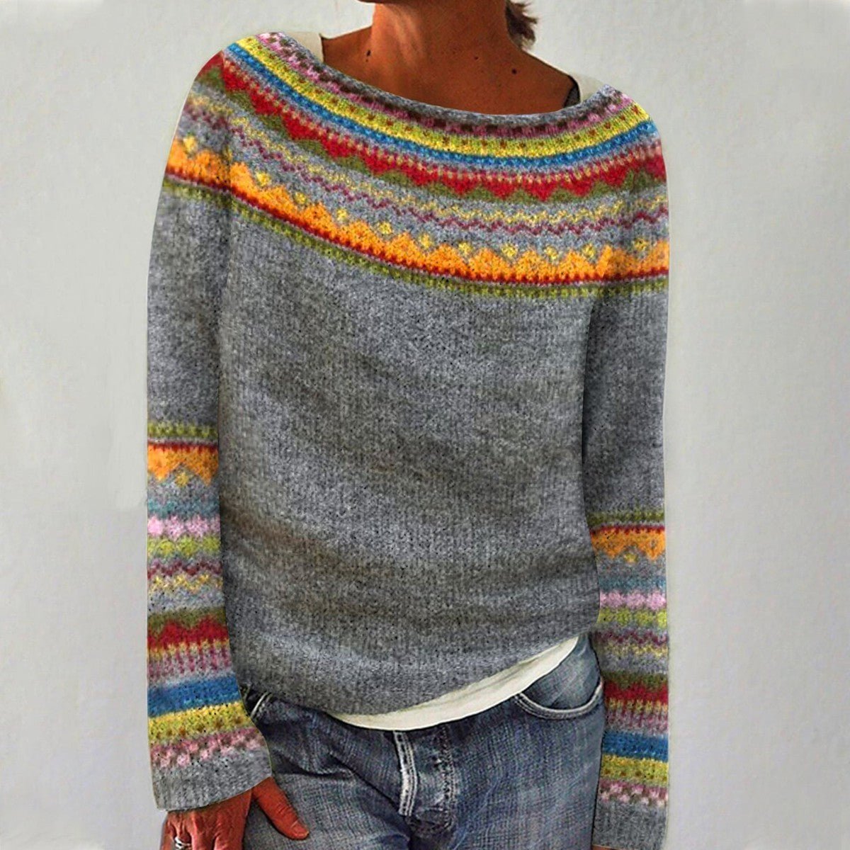 STRIPED FUZZY KNIT SWEATER FOR WOMEN