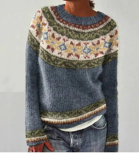 STRIPED FUZZY KNIT SWEATER FOR WOMEN