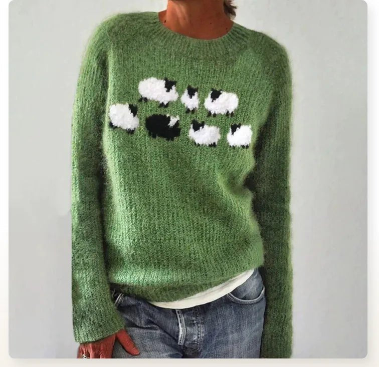 STRIPED FUZZY KNIT SWEATER FOR WOMEN
