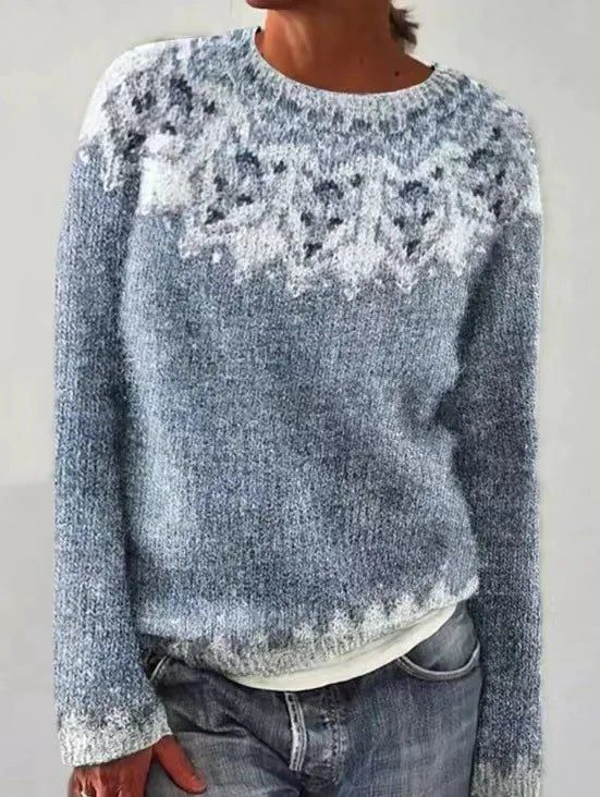STRIPED FUZZY KNIT SWEATER FOR WOMEN
