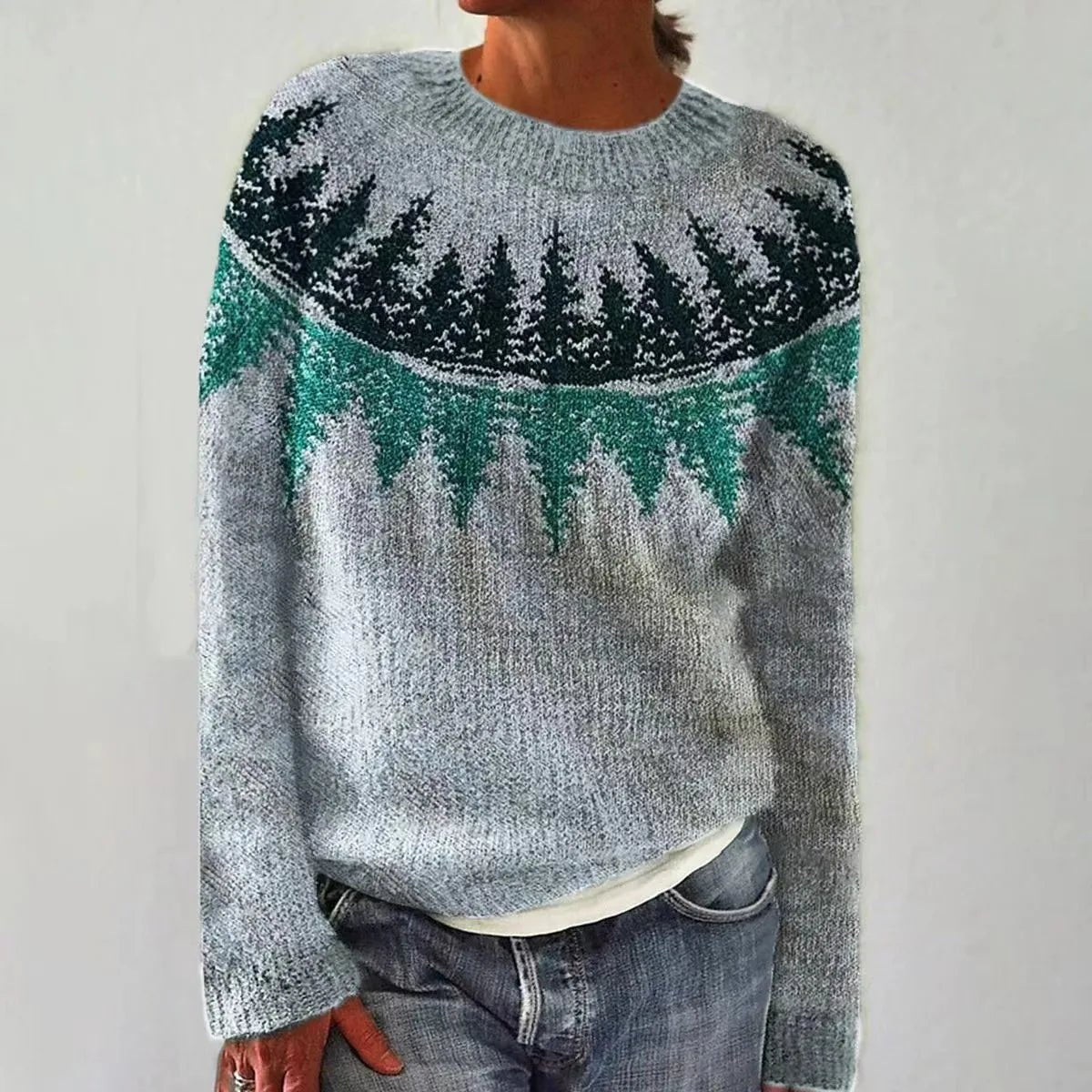 STRIPED FUZZY KNIT SWEATER FOR WOMEN