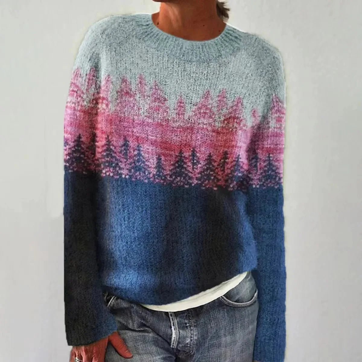 STRIPED FUZZY KNIT SWEATER FOR WOMEN