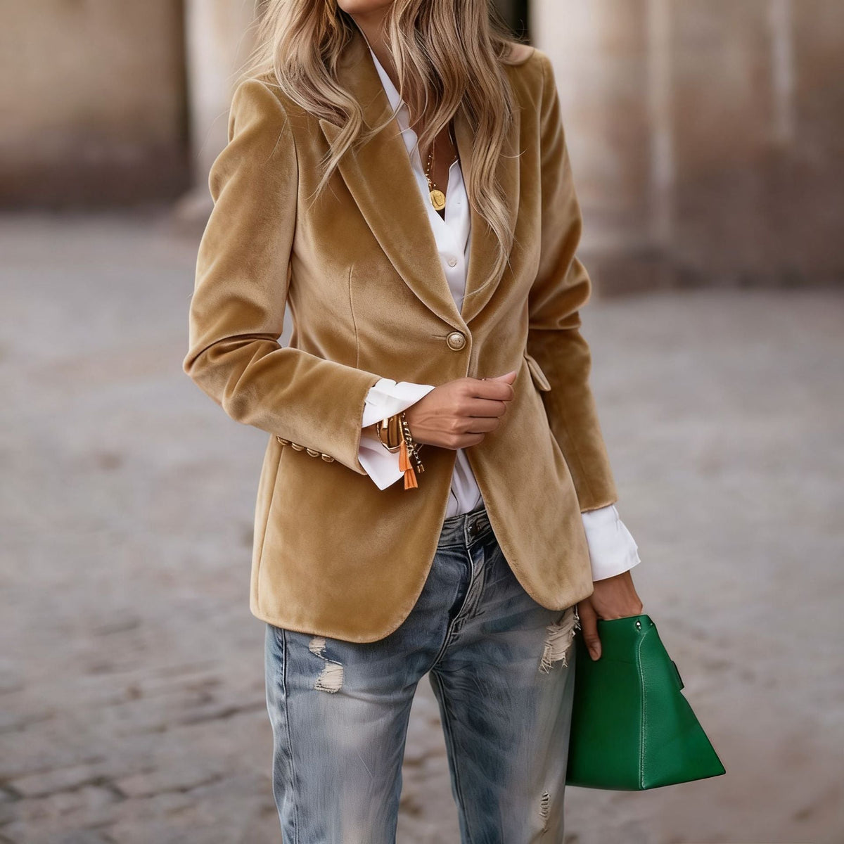 NOTCH LAPEL VELVET BLAZER FOR WOMEN